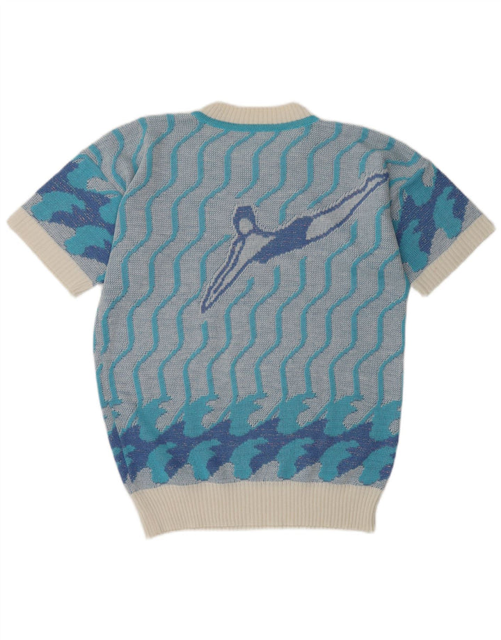 Suéter feminino vintage com gola redonda e gola redonda UK 14 azul médio
