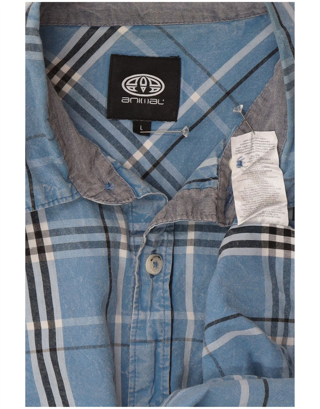 Animal Mens Camisa de manga curta grande algodão xadrez azul