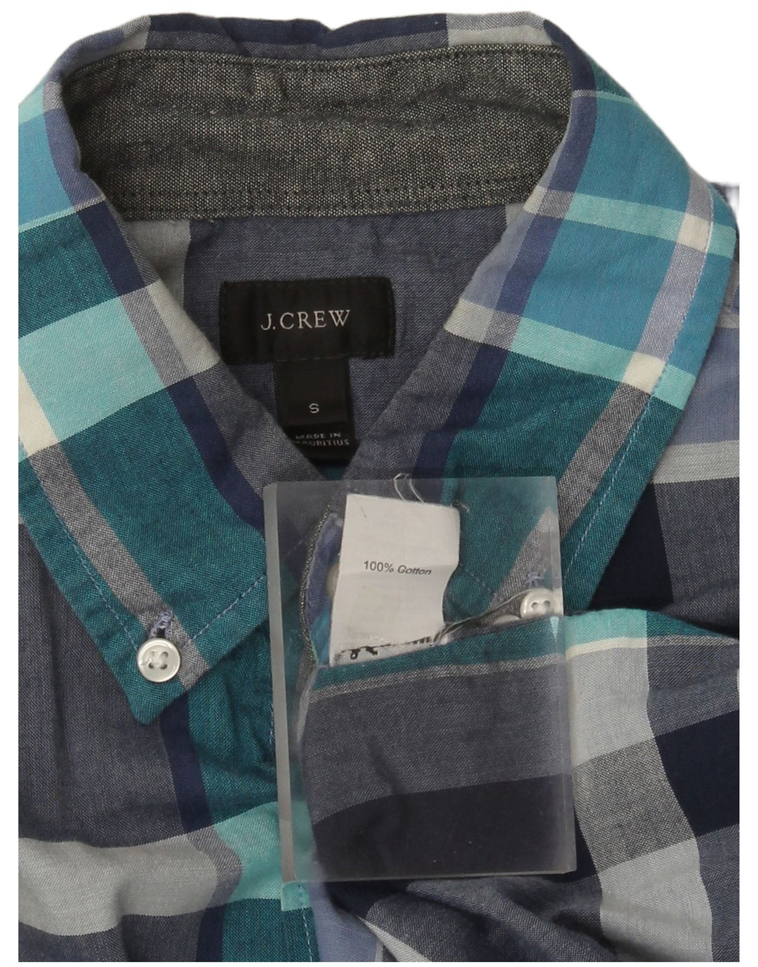 Camisa masculina J. Crew pequena xadrez azul de algodão