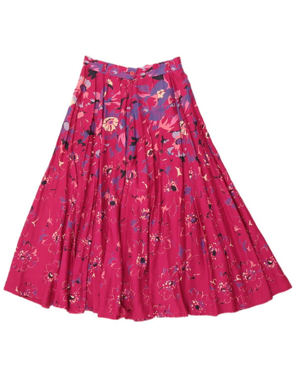 Saia feminina vintage plissada linha A W24 XS rosa floral viscose