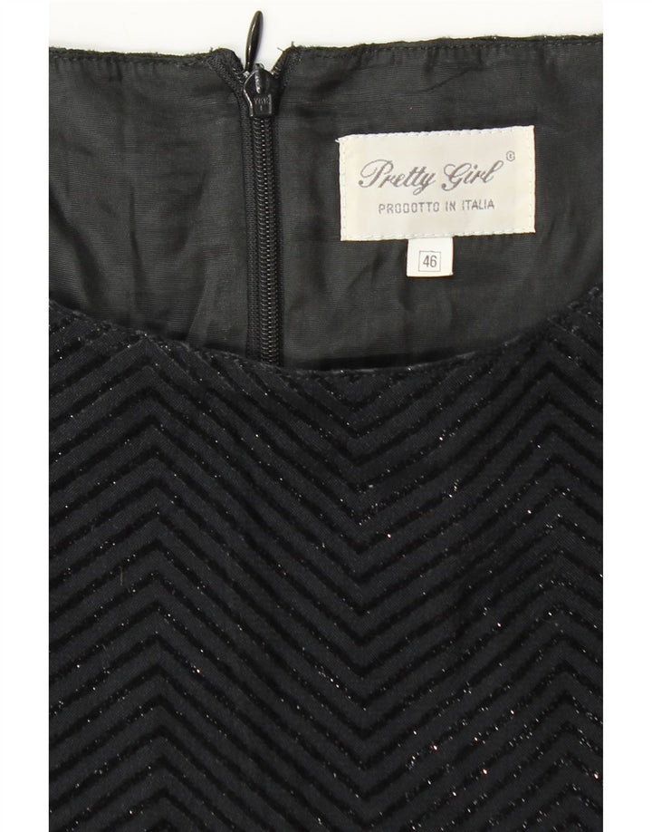 Vestido feminino vintage sem mangas IT 46 grande preto Chevron