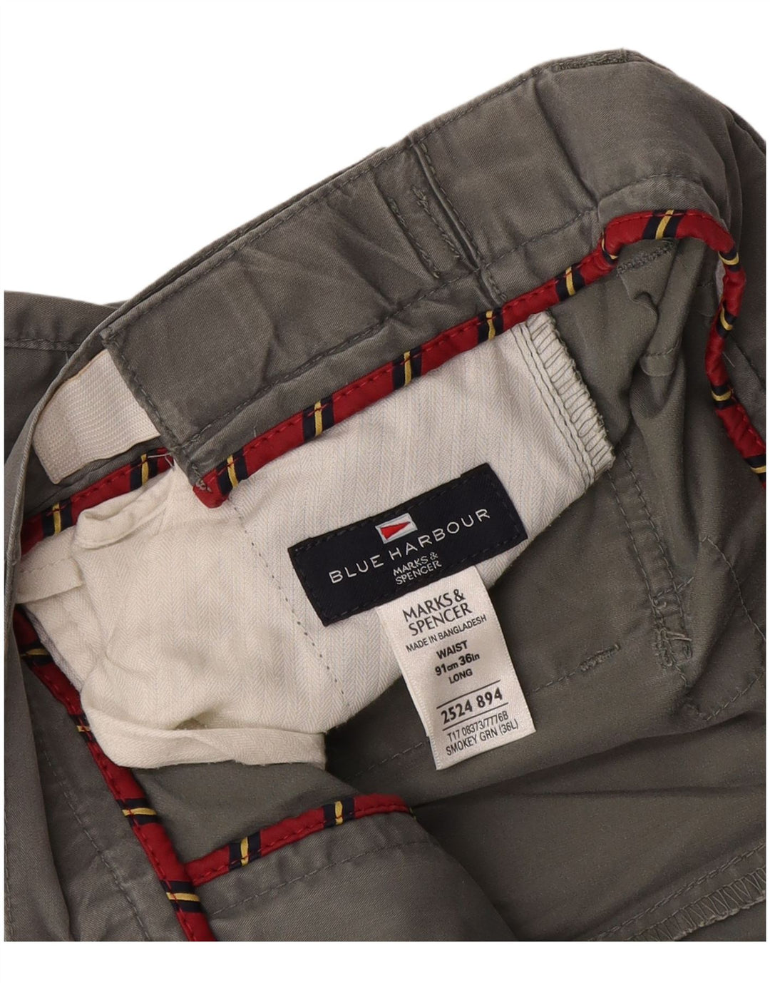 Shorts masculino Marks & Spencer Blue Harbor Chino W36 grande algodão cinza