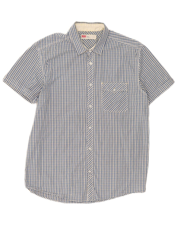 Camisa masculina de manga curta padrão Levi's grande algodão guingão azul