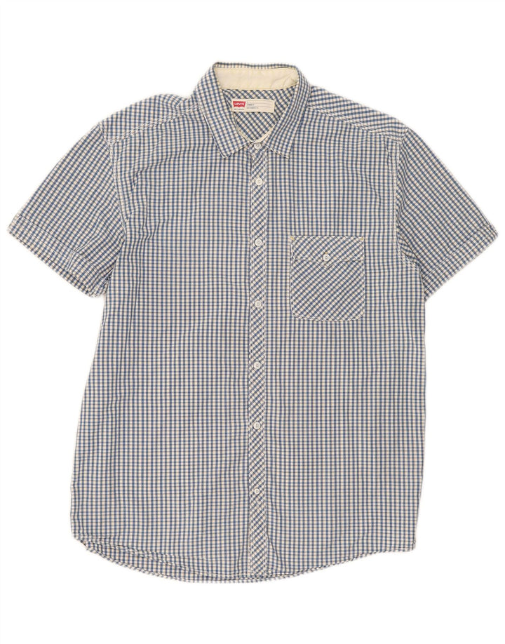 Camisa masculina de manga curta padrão Levi's grande algodão guingão azul