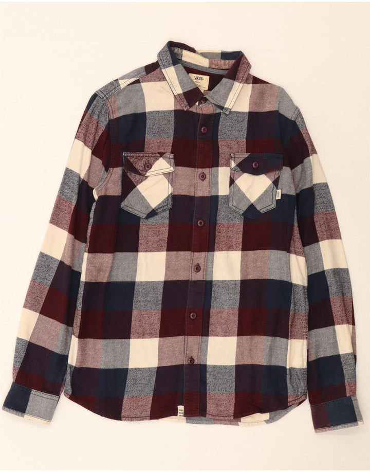 Vans Camisa masculina de flanela pequena xadrez multicolorida de algodão