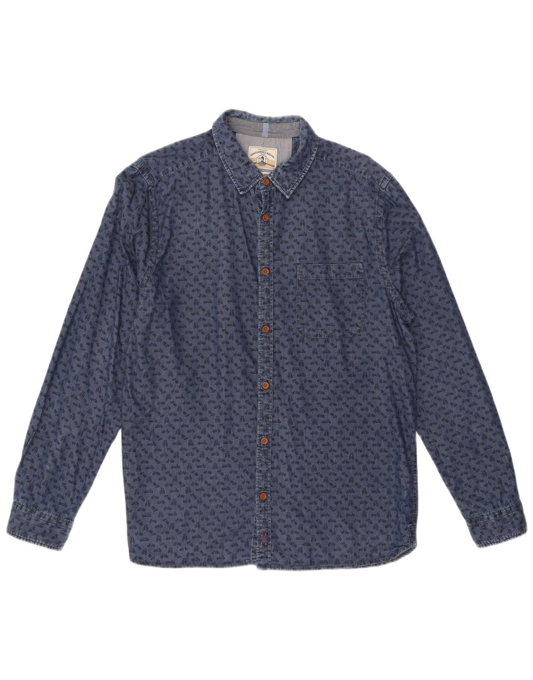 White Stuff Masculino Padrão Abstrato Camisa Slim Fit Grande Algodão Azul