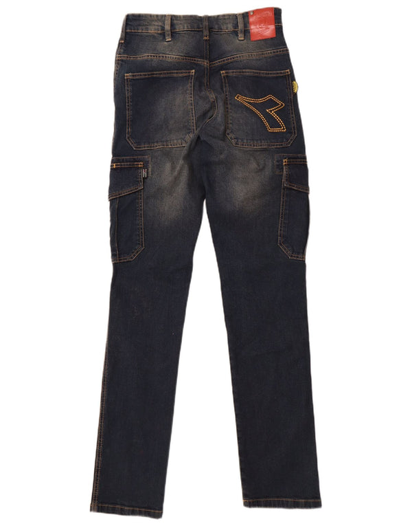 Diadora Womens Cargo Slim Jeans W28 L32 Azul Marinho Algodão