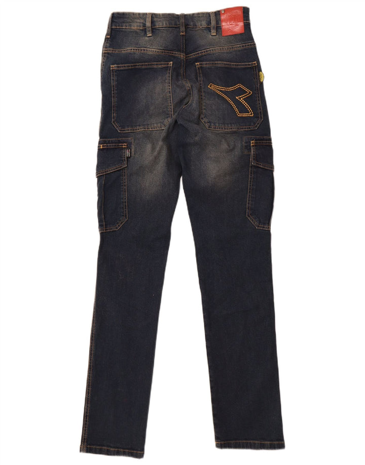 Diadora Womens Cargo Slim Jeans W28 L32 Azul Marinho Algodão