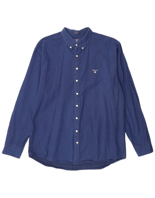 GANT Camisa masculina de ajuste regular tamanho 45/46 18 2XL algodão geométrico azul