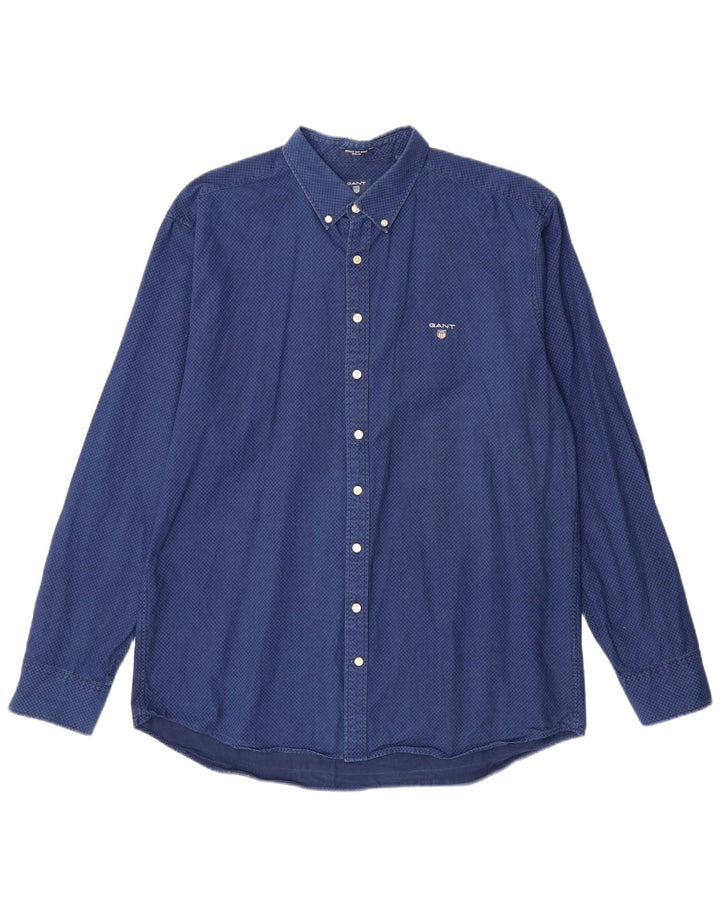 GANT Camisa masculina de ajuste regular tamanho 45/46 18 2XL algodão geométrico azul