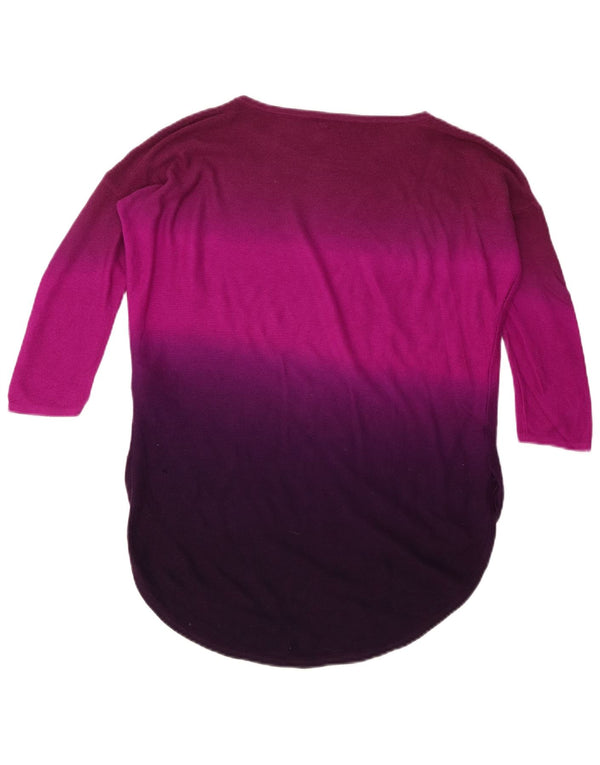 Top feminino Phase Eight manga 3/4 UK 16 grande roxo colorblock viscose