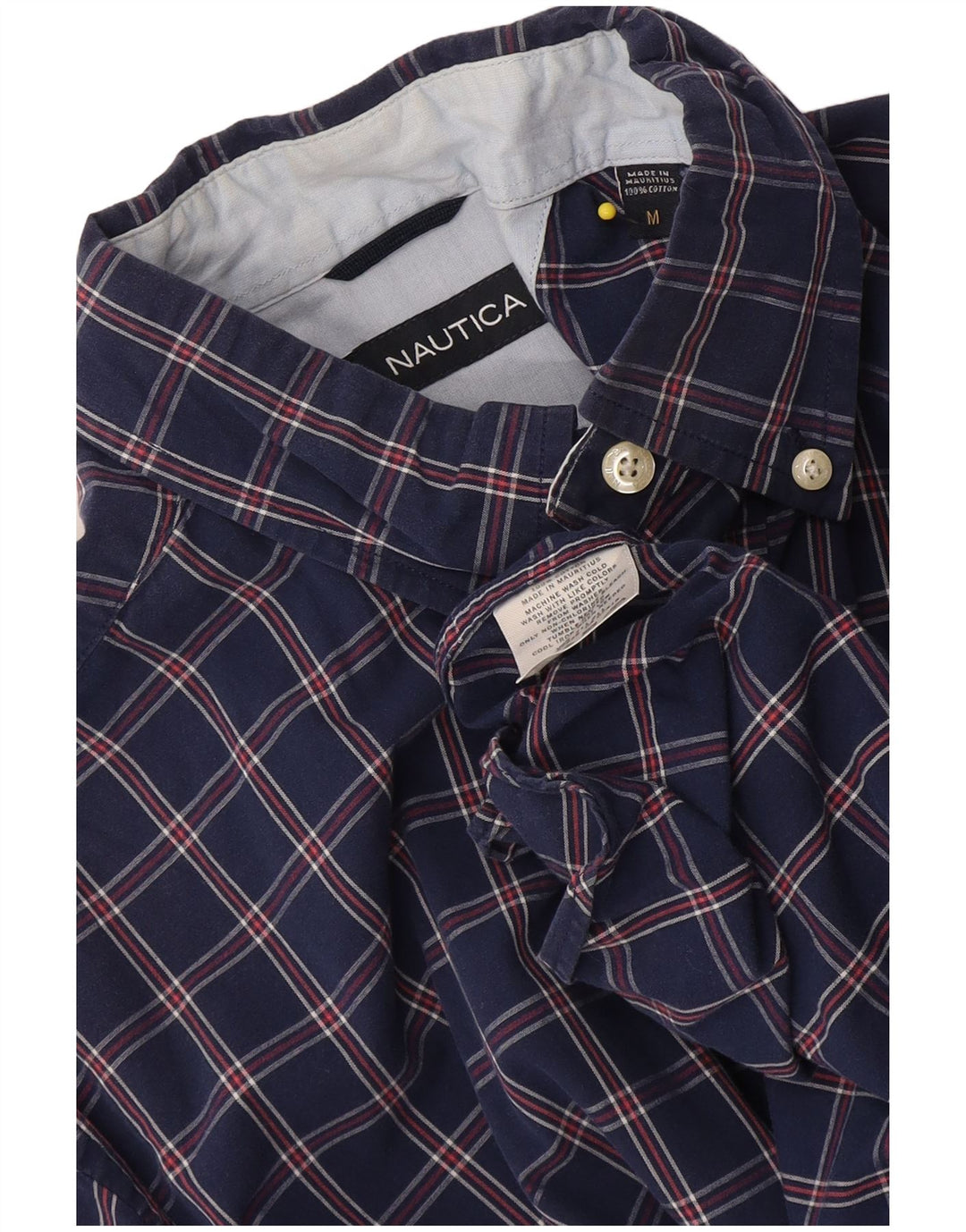 Camisa masculina de manga curta Nautica de algodão xadrez médio azul marinho