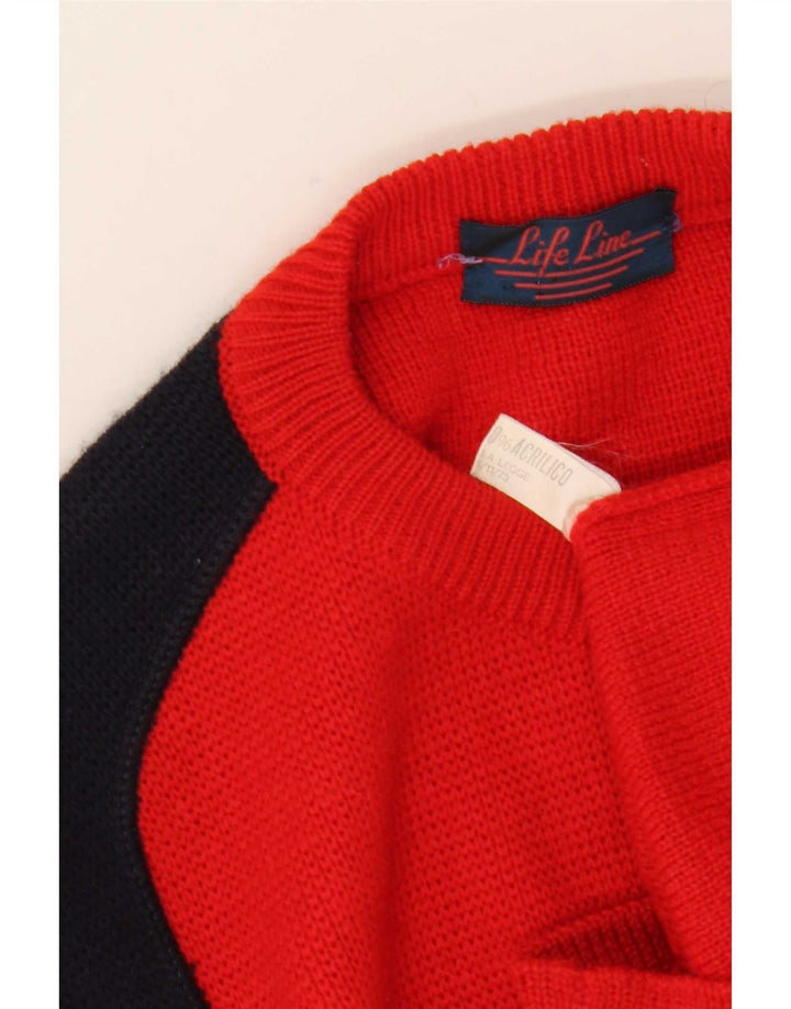 Suéter masculino Life Line com gola redonda e lã colorblock médio vermelho