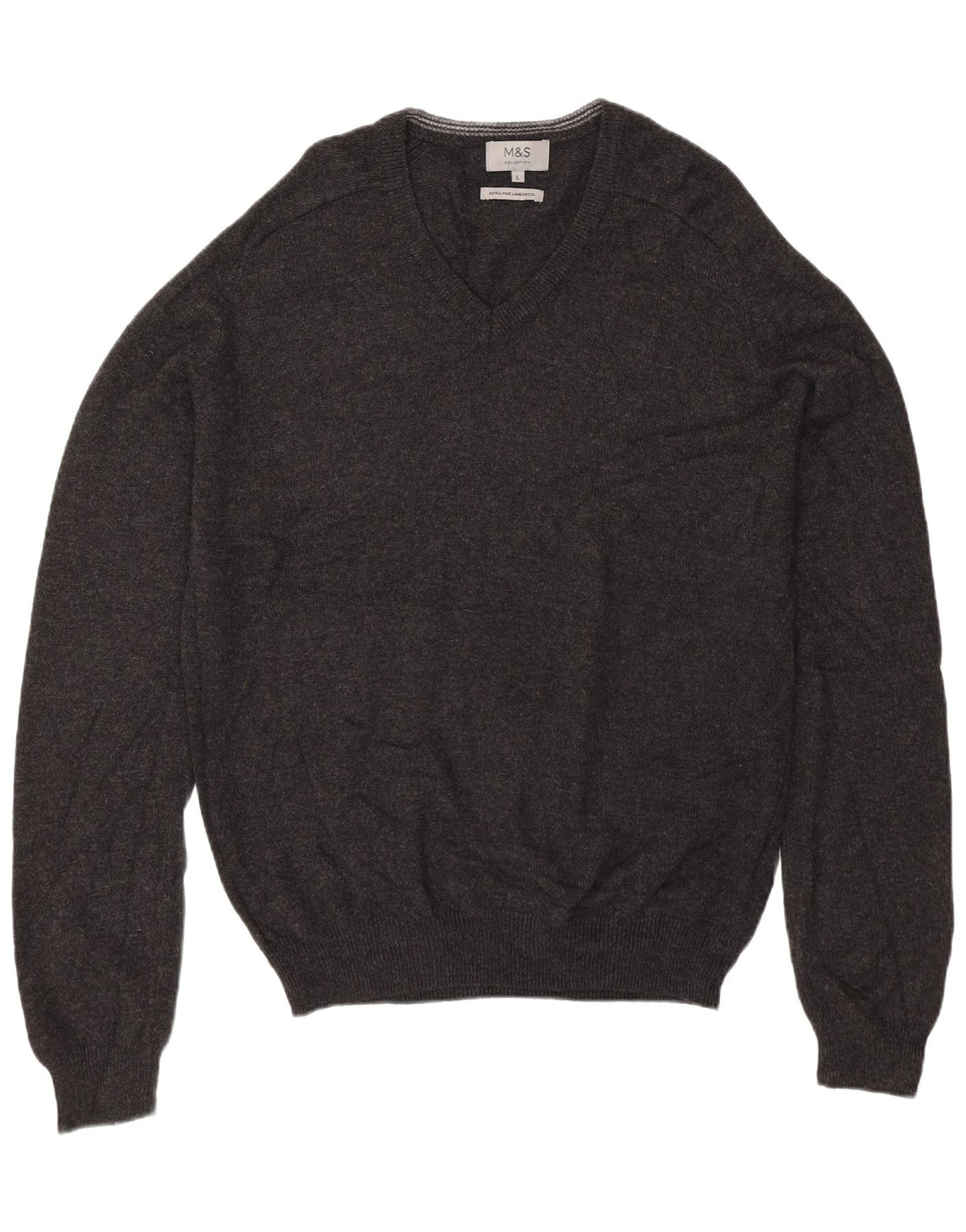 Suéter masculino Marks & Spencer com decote em V grande lã de carneiro cinza