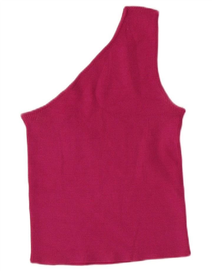 ZARA Top feminino curto de um ombro Reino Unido 8 pequeno rosa nylon