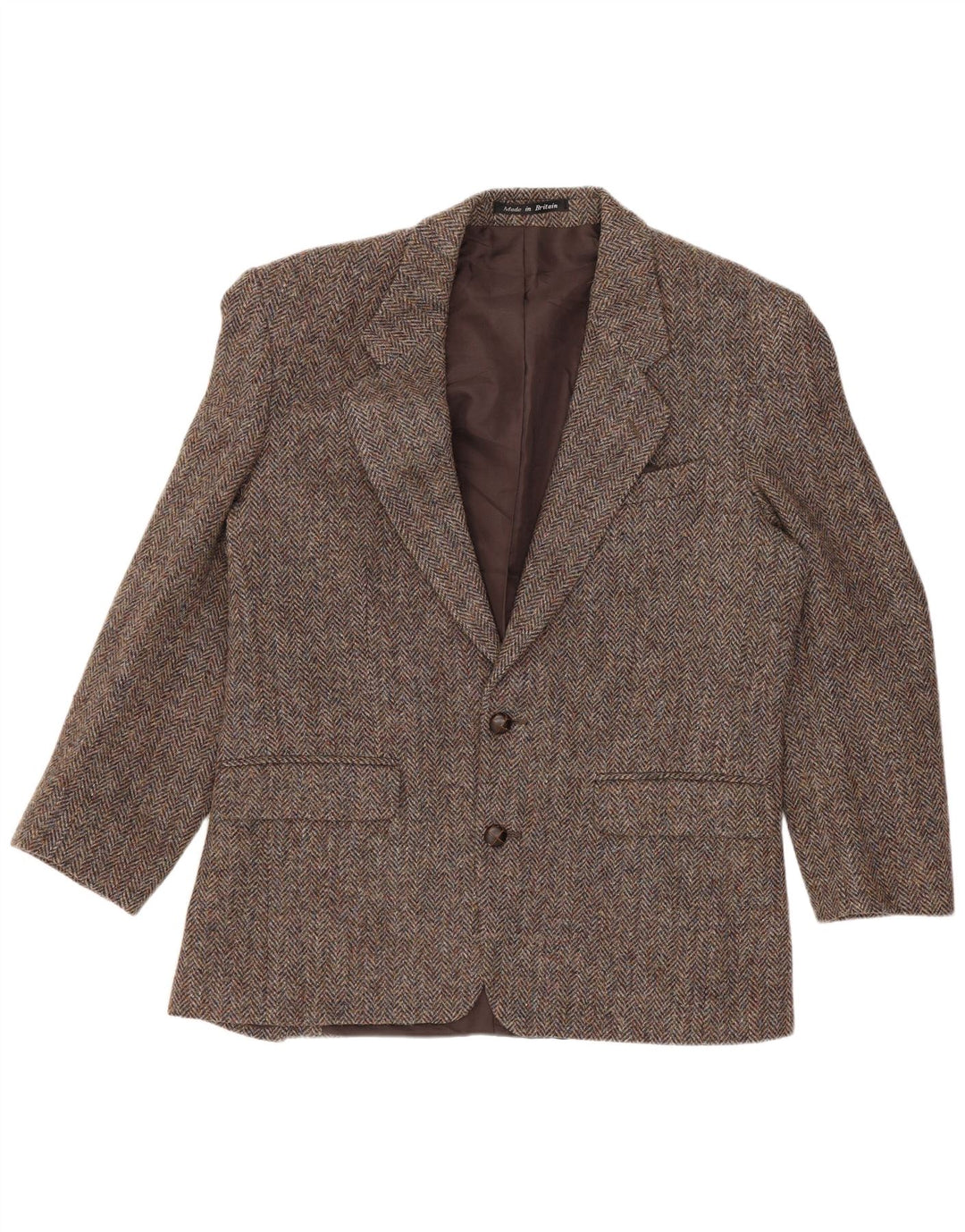 Jaqueta blazer masculina de 2 botões Harris Tweed Reino Unido 40 grande lã espinha de peixe marrom
