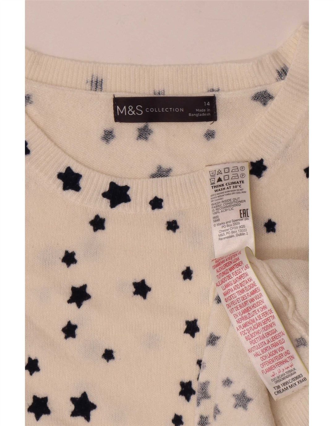 Suéter feminino Marks & Spencer com gola canoa Reino Unido 14 grande branco
