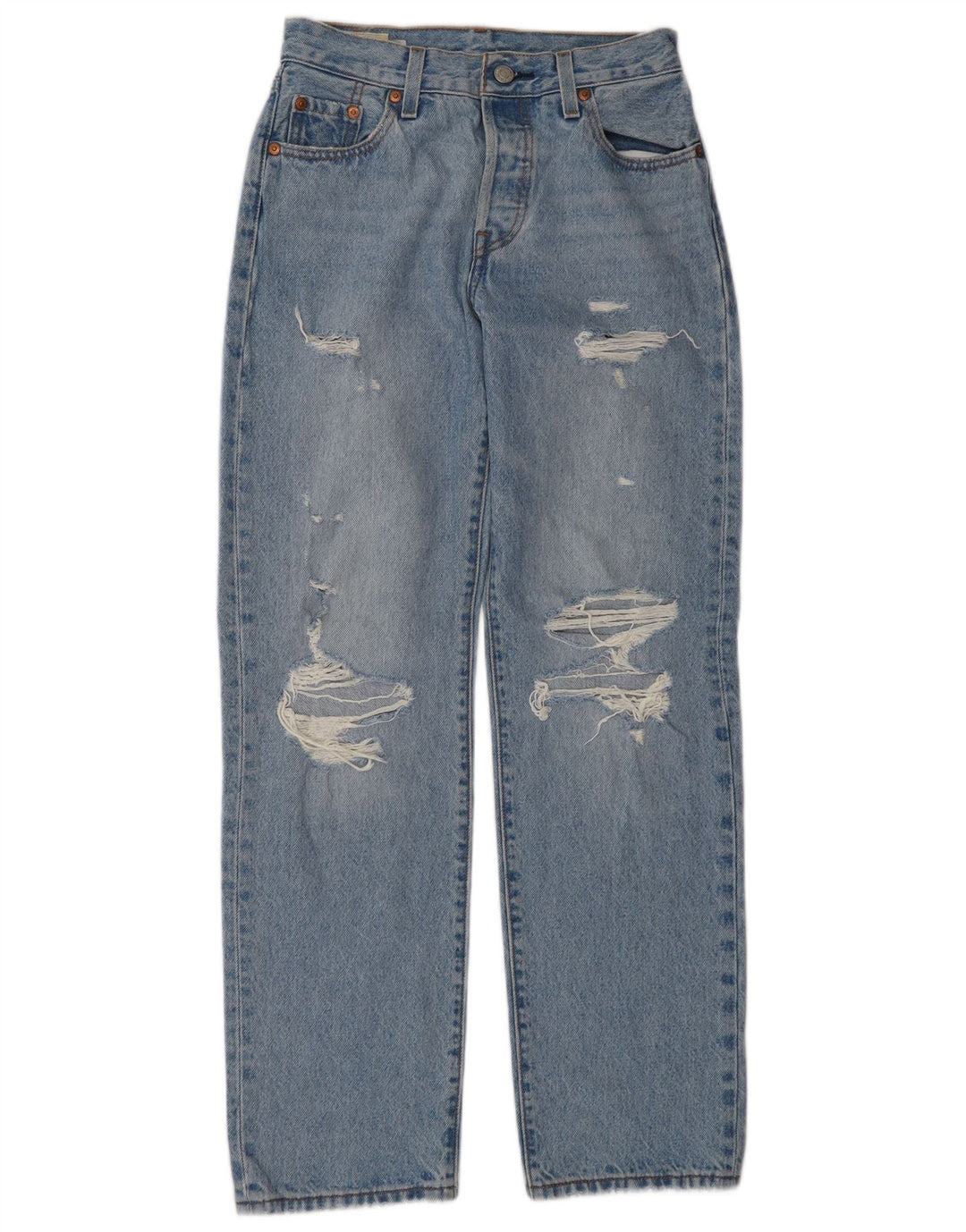 Calça Jeans Levis Feminina 501 Distressed Straight W23 L30 Azul Algodão