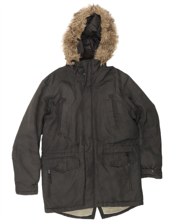 Jaqueta parka masculina com capuz JACK & JONES Reino Unido 40 grande preta