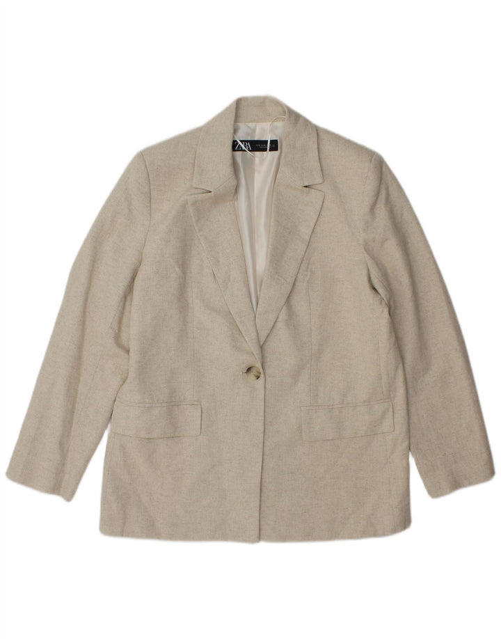 Jaqueta blazer feminina Zara com 1 botão Reino Unido 14 acetato espinha de peixe bege médio