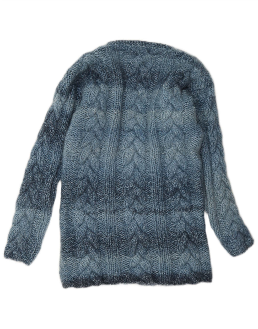 Suéter feminino vintage com decote em V UK 12 listrado azul médio