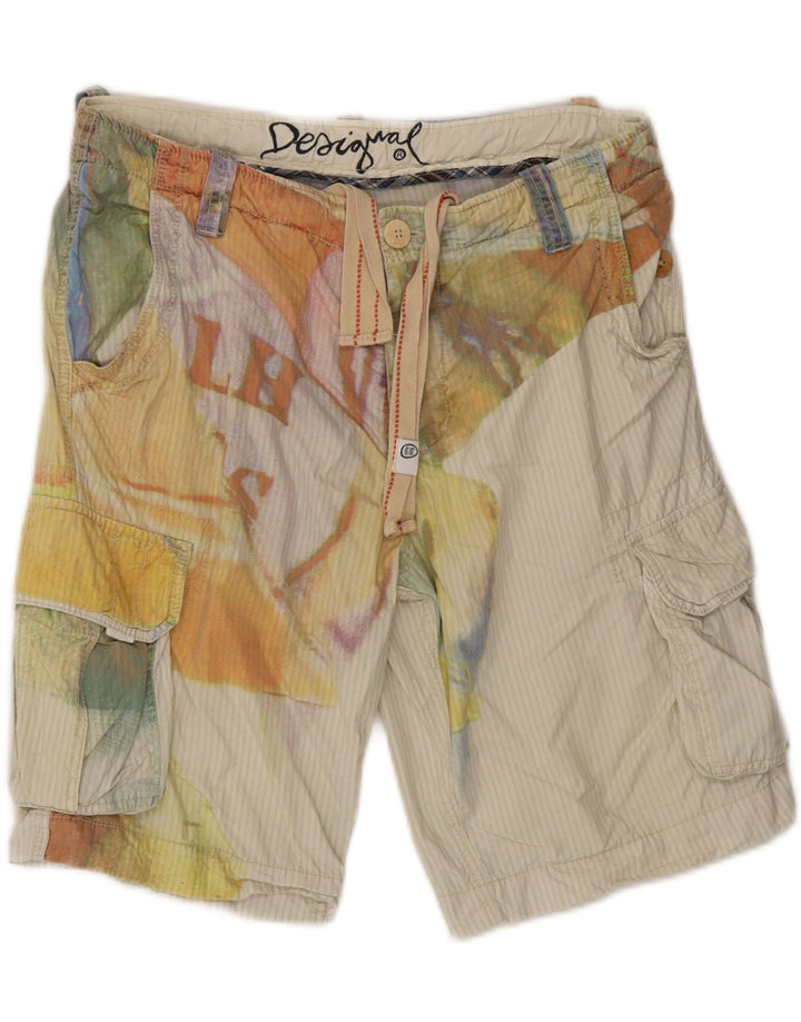 Desigual Mens Graphic Cargo Shorts EU 42 Médio W34 Algodão Bege