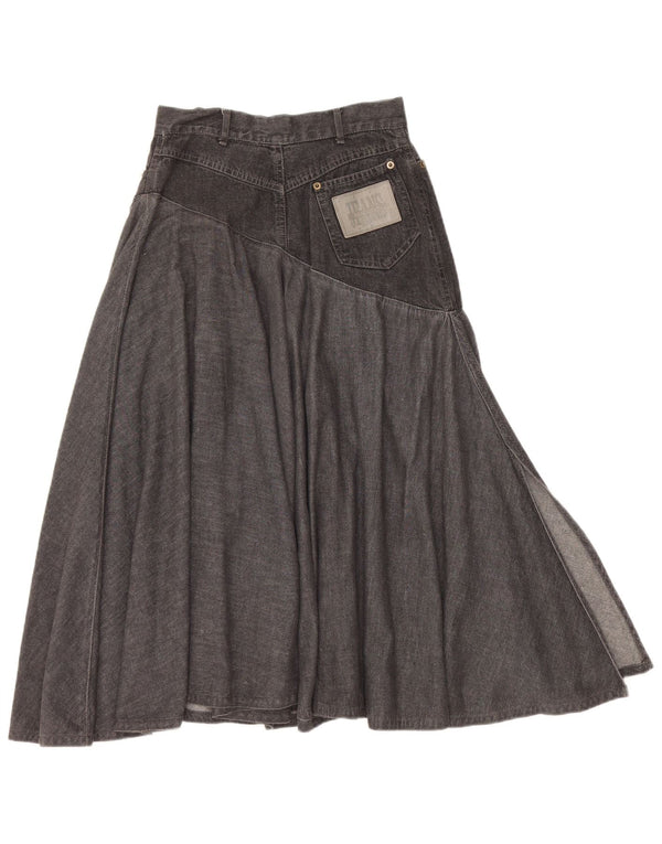 Saia jeans feminina vintage larga IT 40 pequena W25 algodão preto