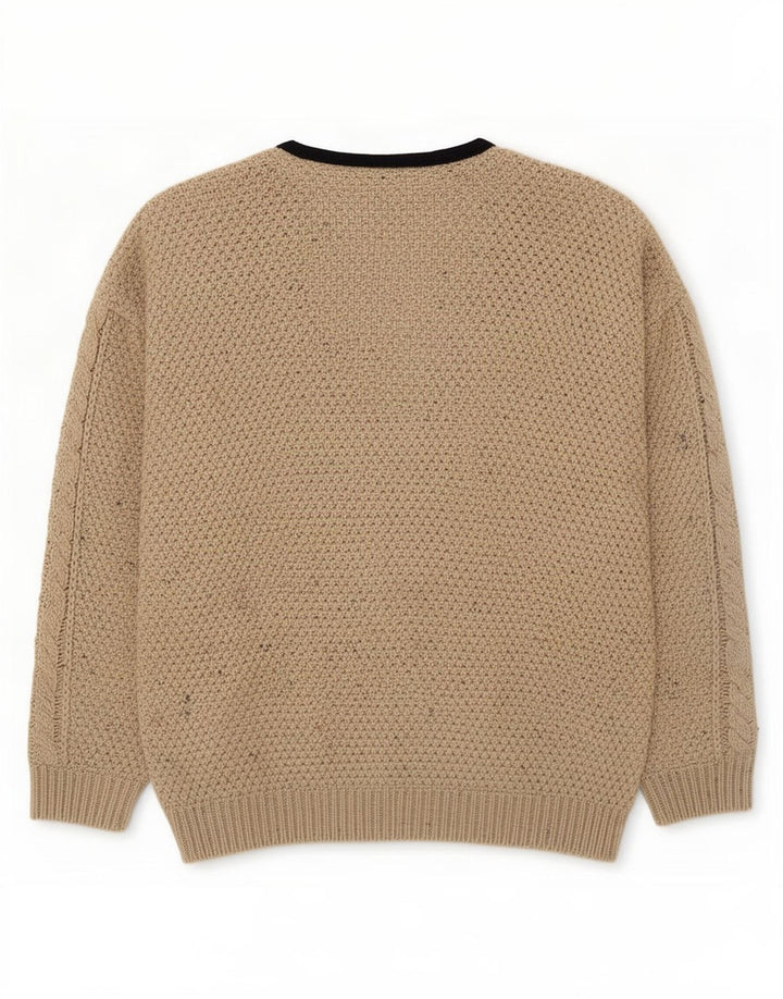 Suéter cardigã masculino vintage grande lã bege