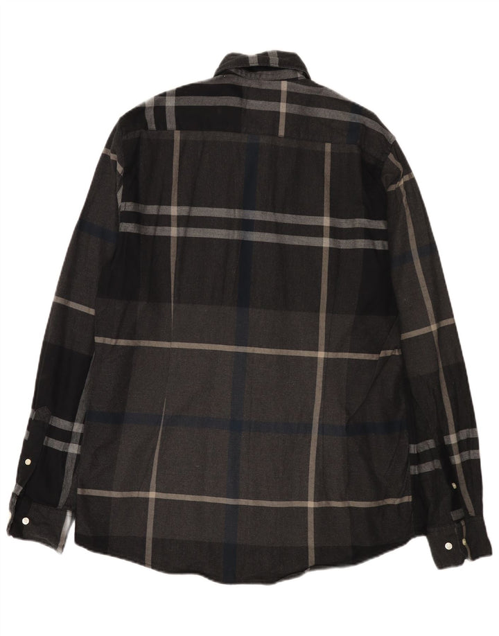 Camisa masculina Barbour de flanela sob medida, algodão xadrez cinza médio