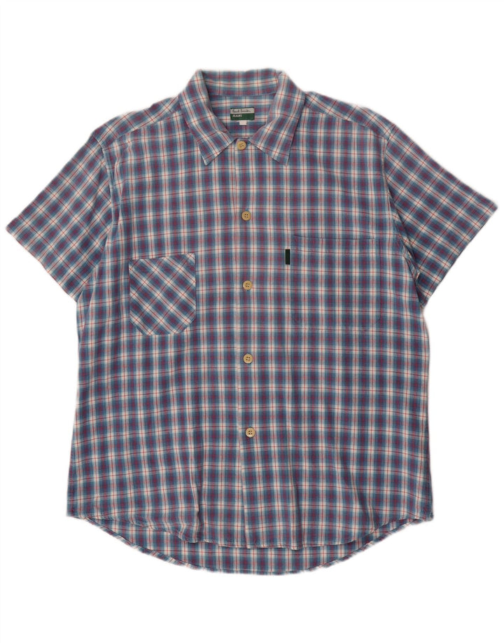 Camisa masculina de manga curta Paul Smith grande algodão xadrez azul