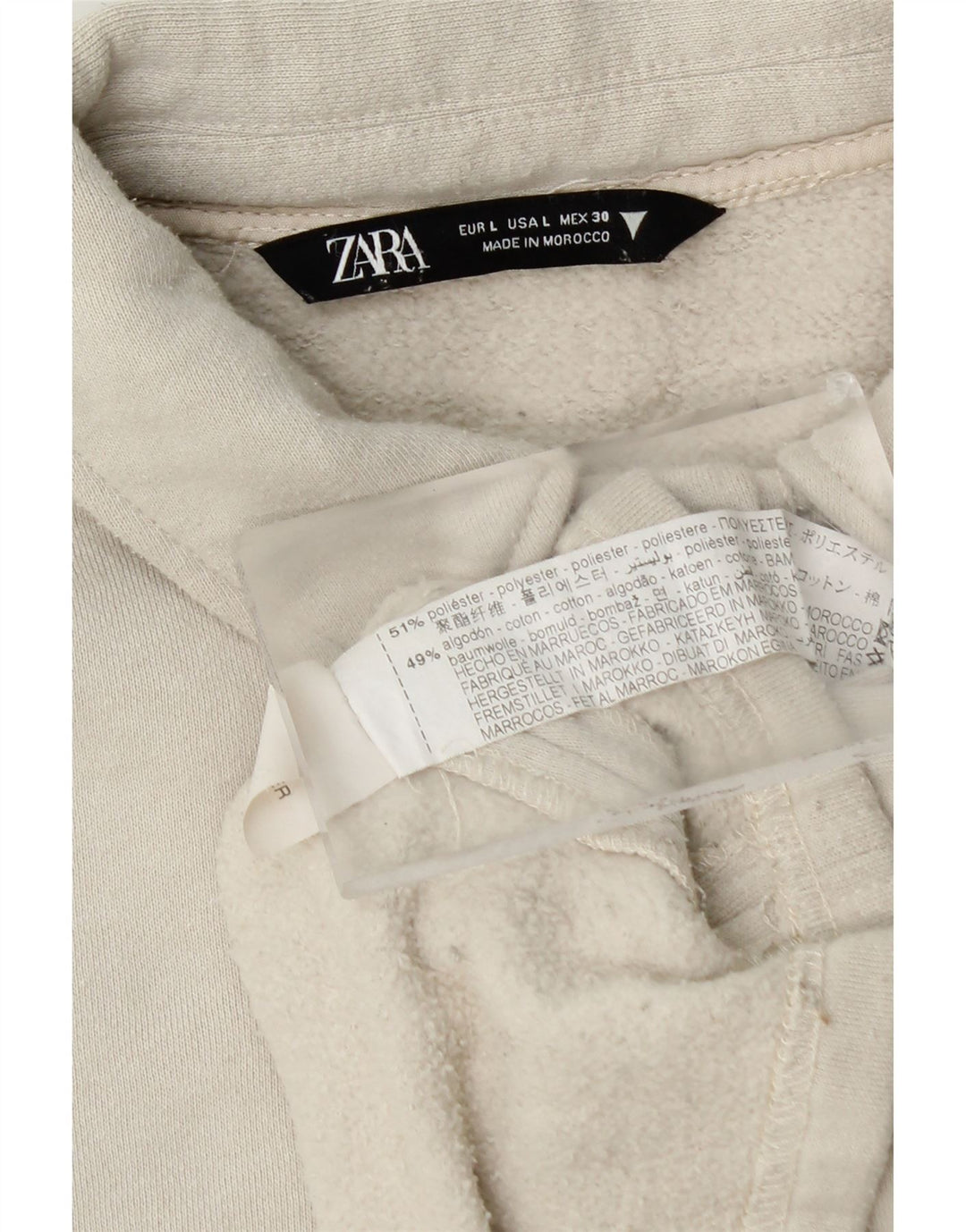 Moletom feminino Zara com gola polo e gola alta, Reino Unido 16, grande, branco, poliéster