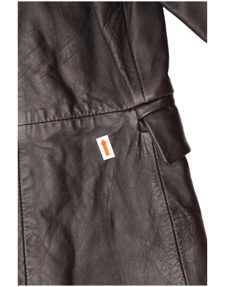 Casaco de couro feminino vintage Reino Unido 14 couro preto médio