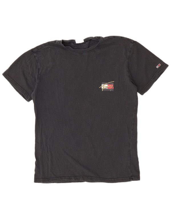 Camiseta masculina Tommy Hilfiger com estampa gráfica pequena de algodão preto