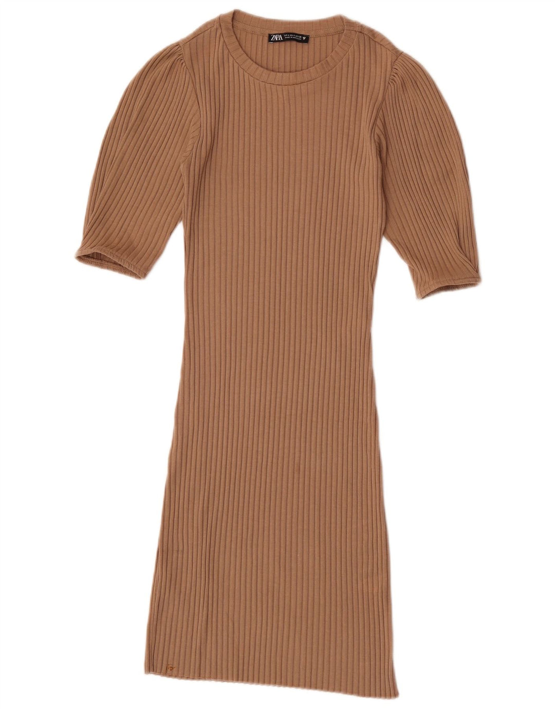 Vestido bodycon feminino Zara UK 8 pequeno poliéster bege