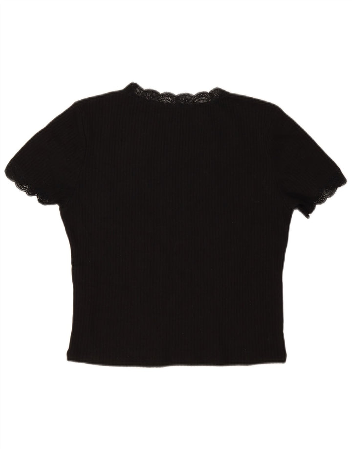 Blusa feminina Zara Top UK 14 grande algodão preto