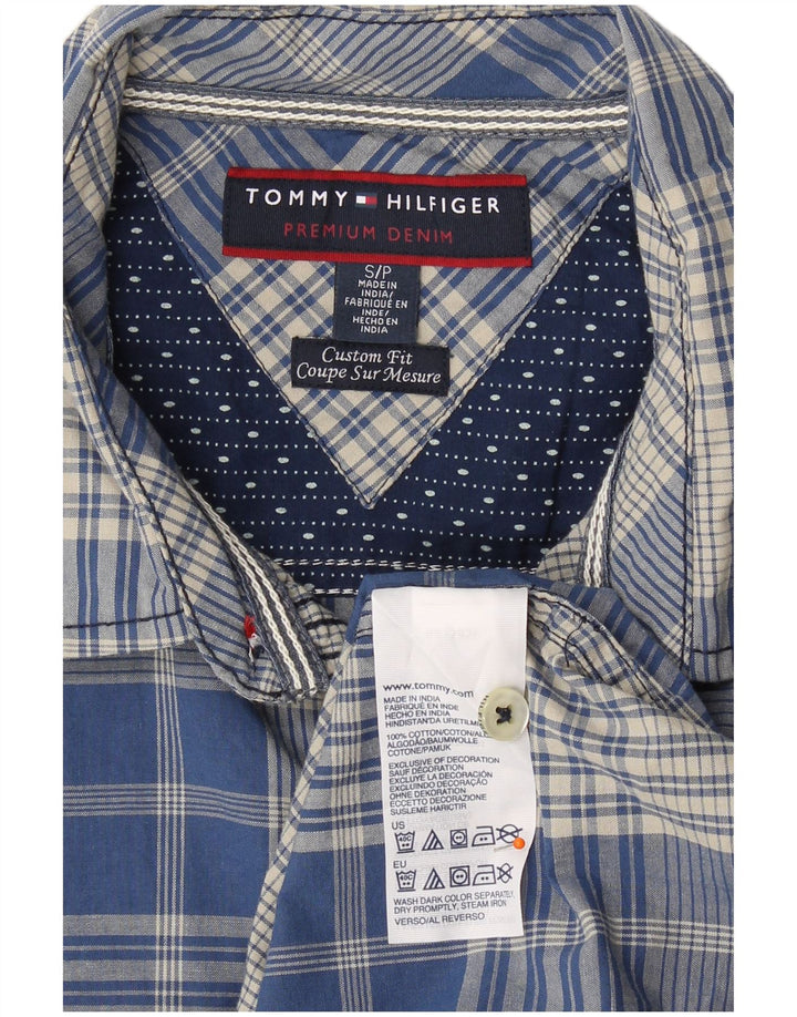 Camisa masculina TOMMY HILFIGER Custom Fit pequena de algodão xadrez azul