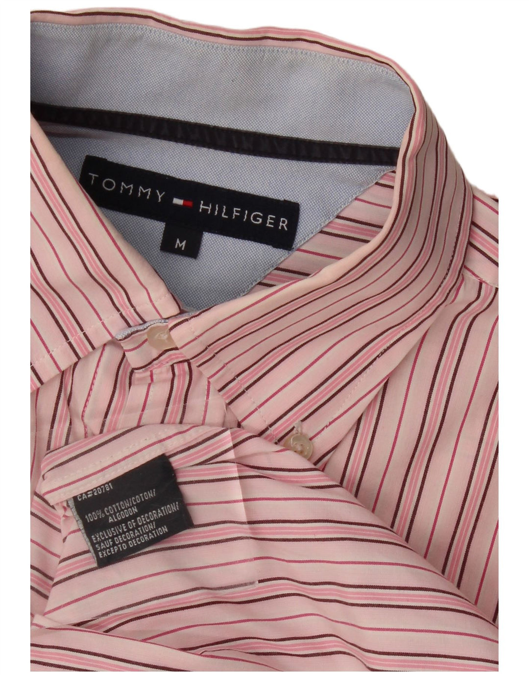 Camisa masculina Tommy Hilfiger média listrada rosa algodão