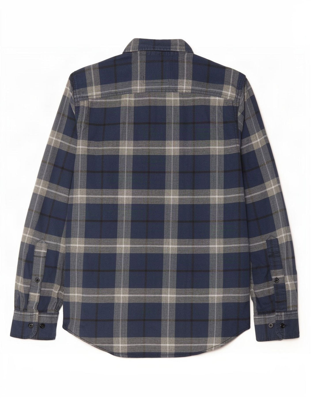 Camisa masculina elástica Hollister pequena xadrez azul marinho de algodão
