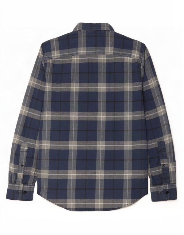 Camisa masculina elástica Hollister pequena xadrez azul marinho de algodão