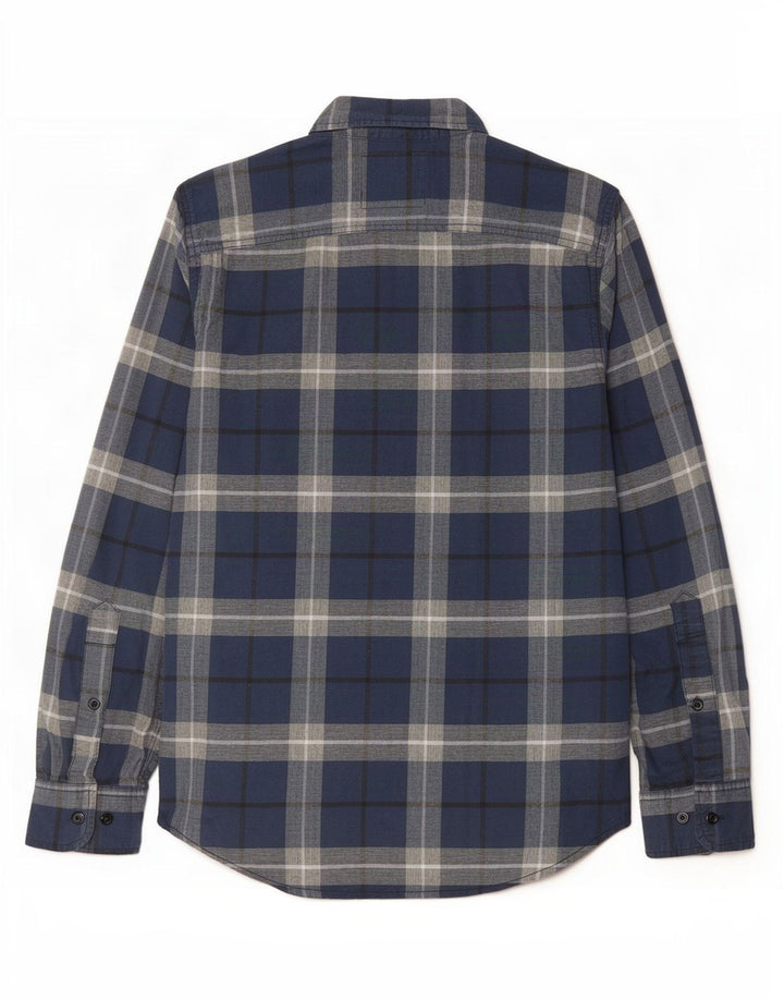 Camisa masculina elástica Hollister pequena xadrez azul marinho de algodão