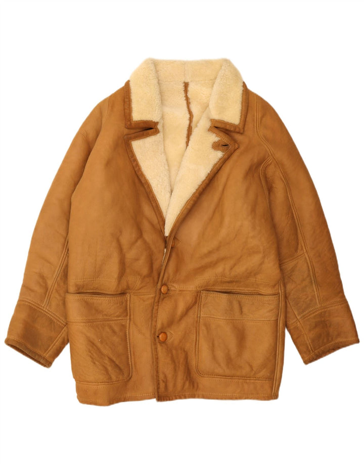 Jaqueta masculina vintage Shearling UK 40 grande couro marrom