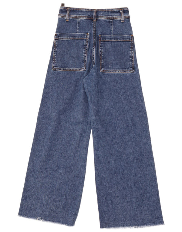 Zara Jeans feminino cintura alta com perna larga EU 34 2XS W24 L28 Azul