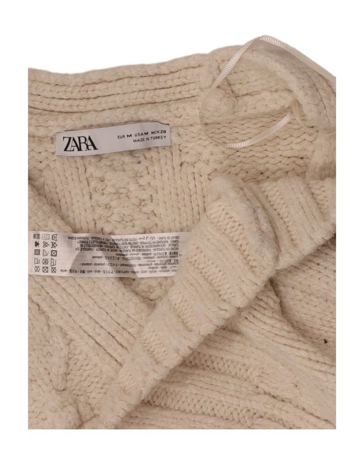 Zara Suéter Cardigan Feminino Crop Oversized Reino Unido 14 Médio Off White Acrílico