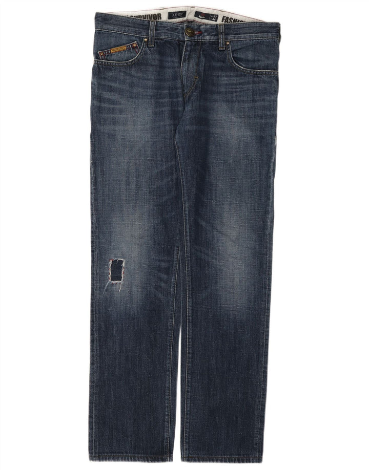 Armani Jeans Masculino Regular Straight Jeans W33 L34 Azul Marinho Algodão