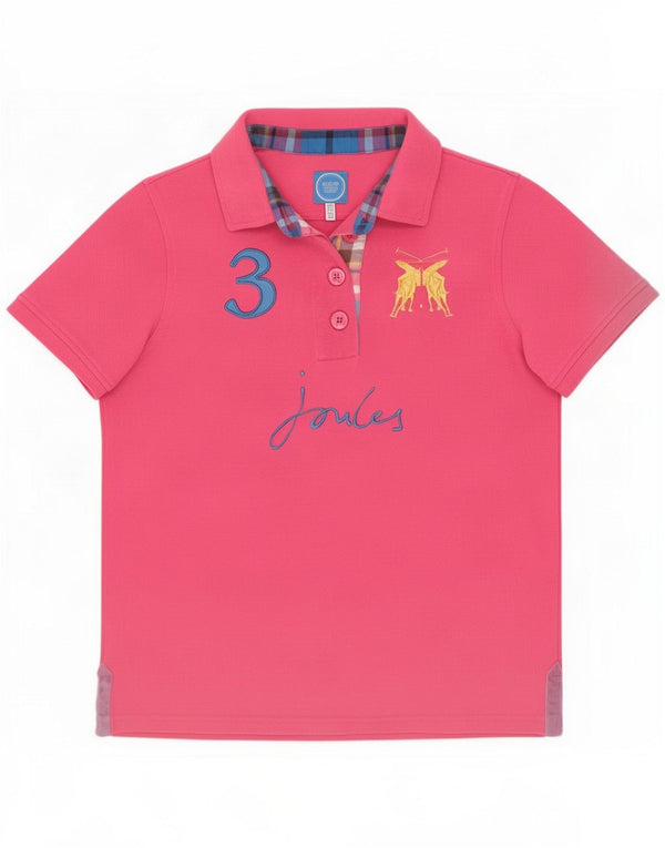 Joules Womens Graphic Rugby Polo Shirt UK 10 Small Pink Cotton