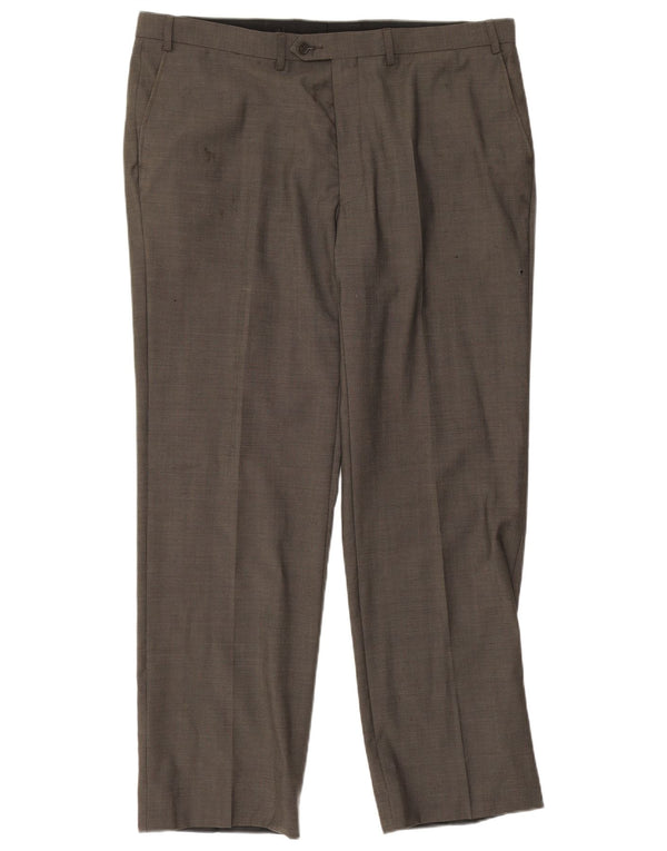 Calça masculina de terno reto Marks & Spencer W40 L30 lã verde
