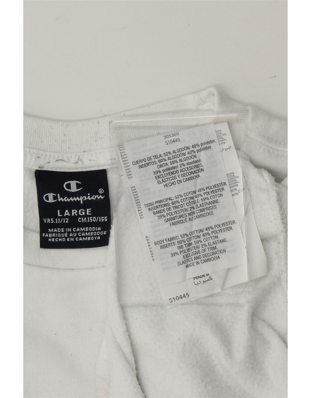 CHAMPION Boys Graphic Sweatshirt Jumper 11-12 Years Large  White Cotton Vintage Champion and Second-Hand Champion from Messina Hembry 