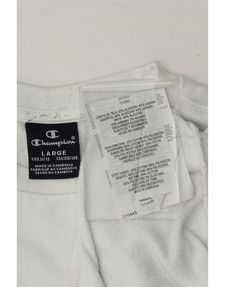 CHAMPION Boys Graphic Sweatshirt Jumper 11-12 Years Large  White Cotton Vintage Champion and Second-Hand Champion from Messina Hembry 