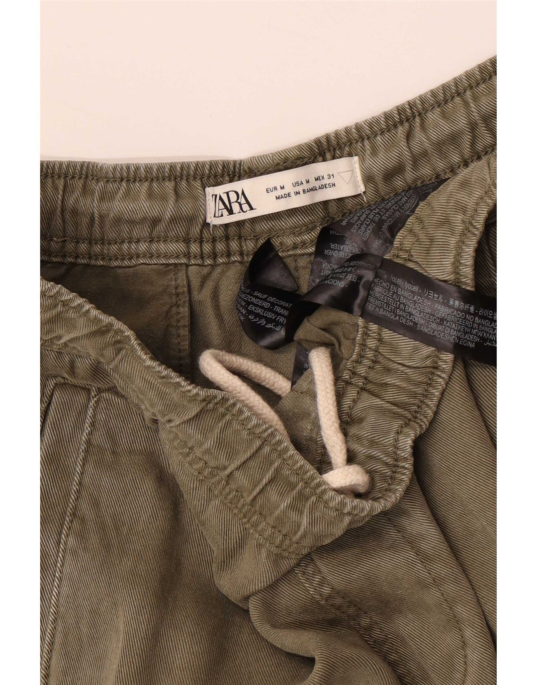 Zara Mens Joggers Cargo Calças Médio W31 L26 Khaki Lyocell