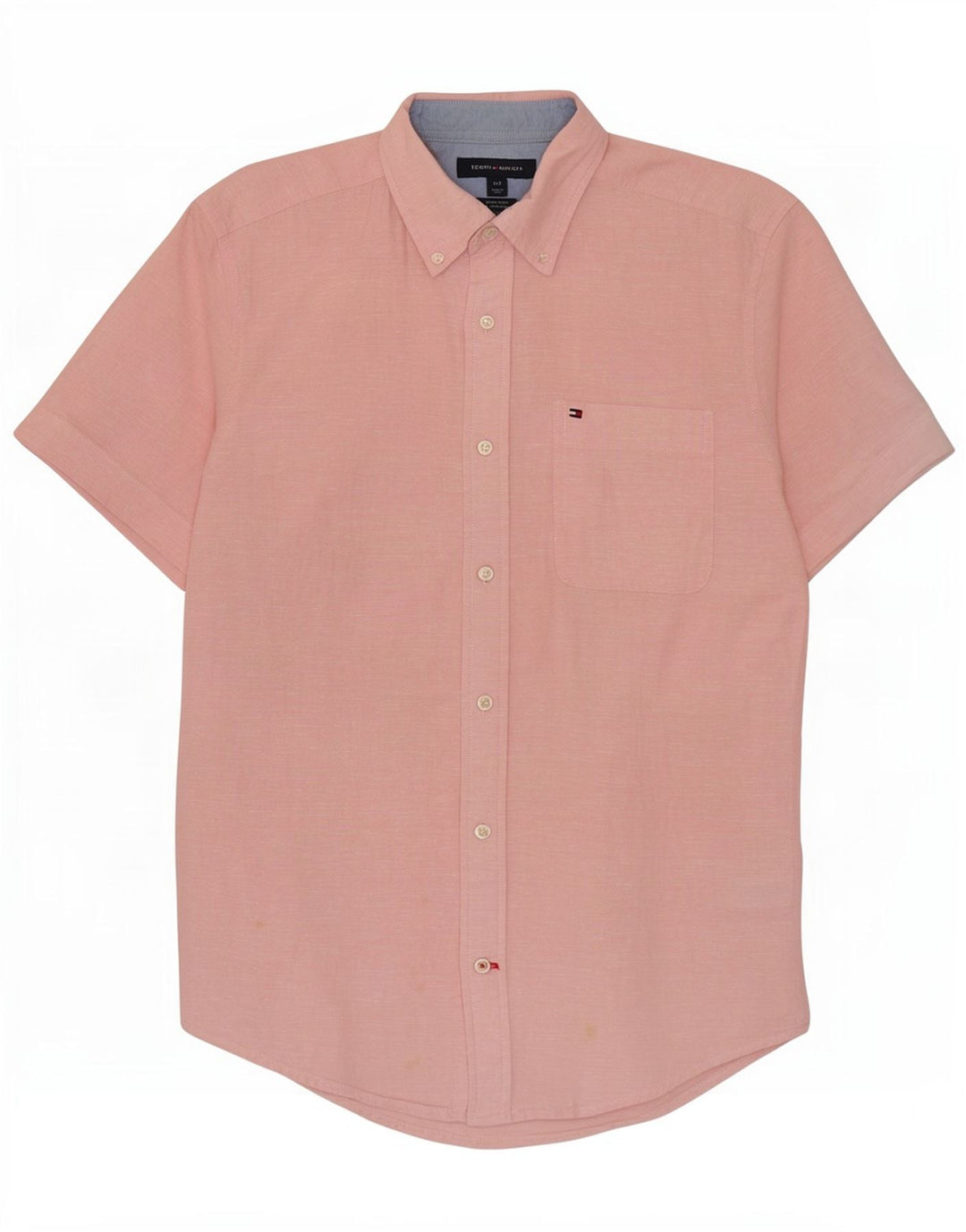 Tommy Hilfiger Camisa masculina de manga curta regular fit pequena rosa linho